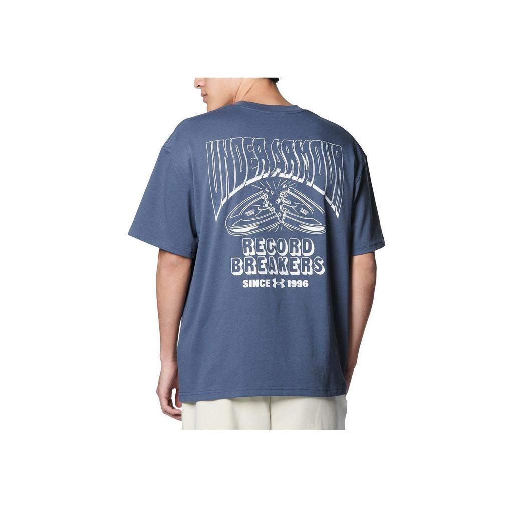 Under Armour Letter Print Loose Training Crew Neck Short Sleeve T-Shirt Men Tops Blue 1382857-044