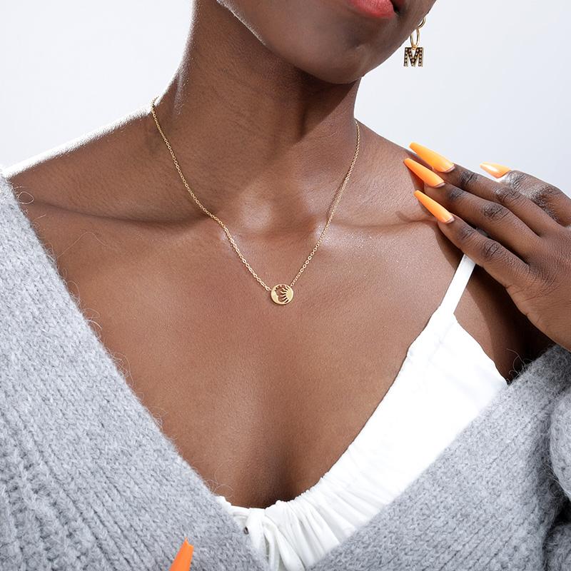 Moon Sun Pendant Necklaces For Women Minimalist Coin Stainless Steel Gold Choker Charm Necklace Vintage Jewelry BFF
