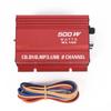 1set Car 12V 500W 2 Channels Mini Hi-Fi Stereo Audio Amp Subwoofer Aluminum Alloy Red L/R Speaker Power LED Indicator