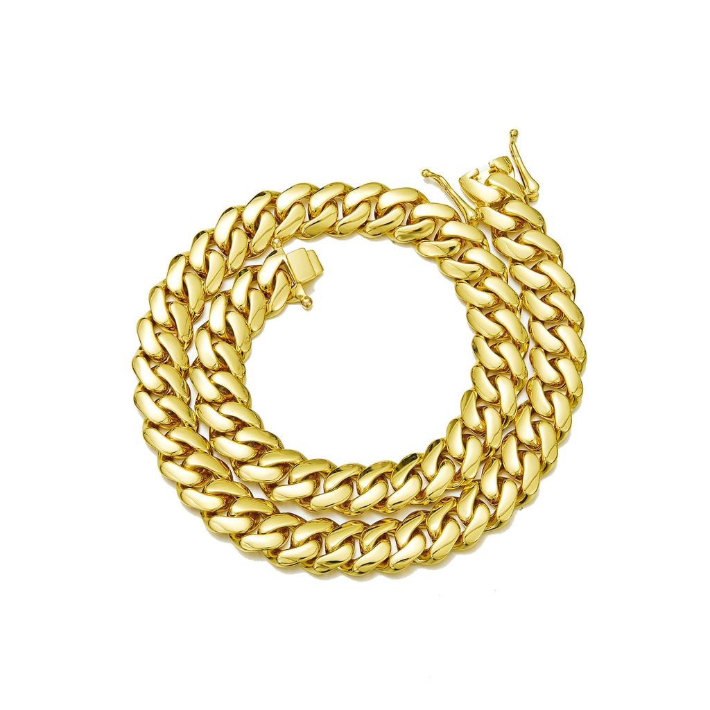 8mm-20mm 14K PVD Gold Plated 316L Stainless Steel Flat Cuban Link Chain Necklace Anti Tarnish Waterproof Hip Hop Jewelry Men