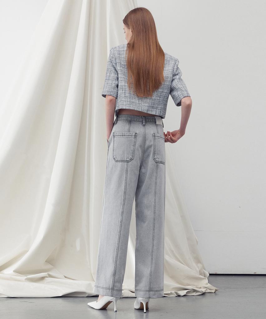 RE RHEE Washed Denim Straight Leg Pants