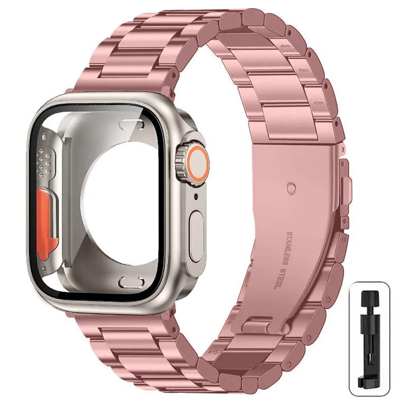 Strap+Case for Apple Watch Band 46mm 42mm 45 41 40 44mm Stainless Steel Bracelet  PC Cover for Iwatch Series11 10 9 8 7 6 SE 5 4