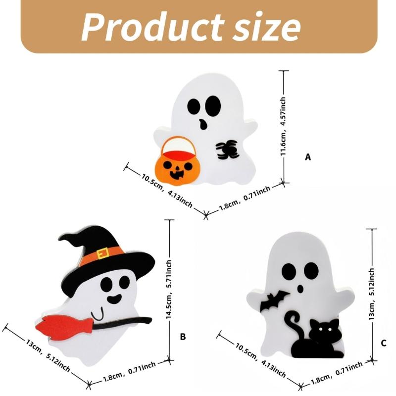 Festives Halloween Wood Ghostly, Black Cats Brooms Pumpkins Table Decorations Wood Tiered Tray Decoration Table Sign