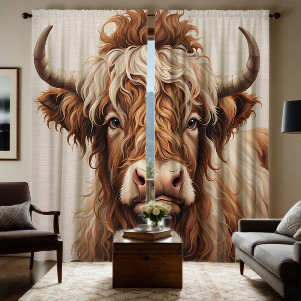 2pcs HD prairie yak decorative curtain Yellow tie digital printed curtain Home decoration style Decoration living room bedroo