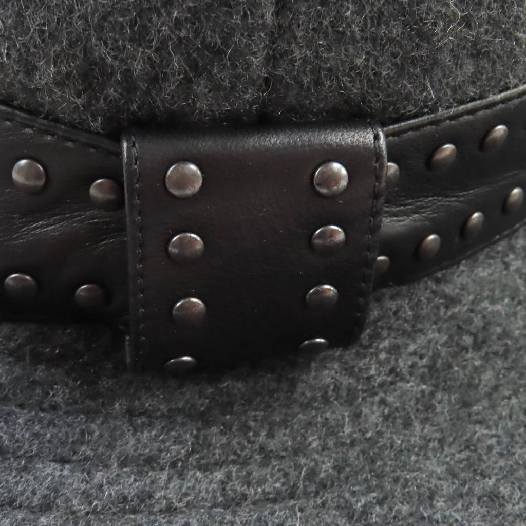Excellent HERMES hat Leather trim with studs Gray black cashmere Women 57 Used