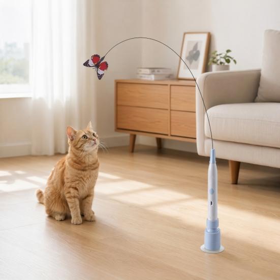Brinquedo Varinha Borboleta Elétrica para Gatos, Vara de Provocar Gatos com Ventosa, Brinquedo Automático Interativo de Vara para Provocar Gatinhos para Exercício e Brincadeira de Gatos