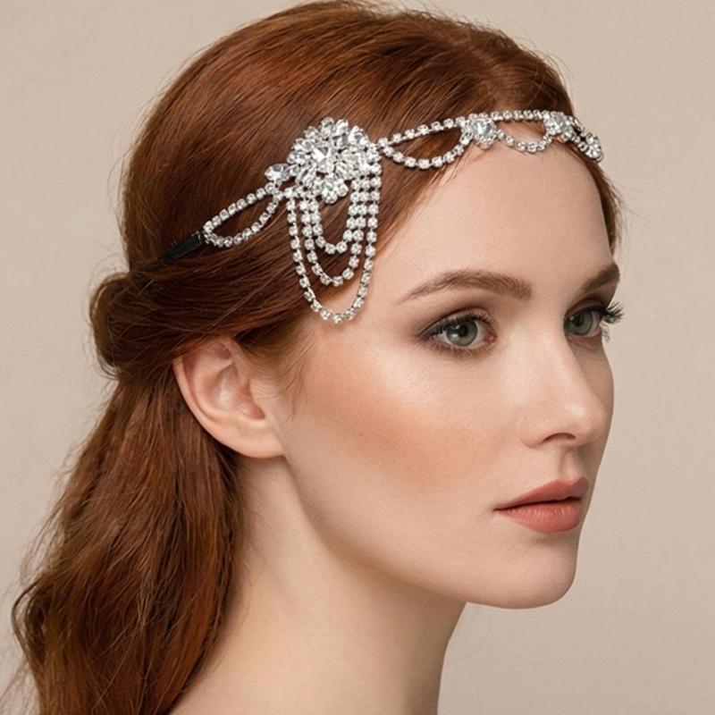 1920s Crystal Headbands Luxurious Flapper for Women Wedding Bridal Party Headdress with Floral Design
