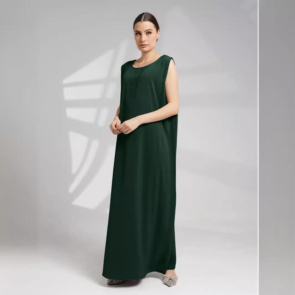 M269# Muslim Women's Sleeveless Abaya Base Layer Vest Dress - Loose, Casual, Long