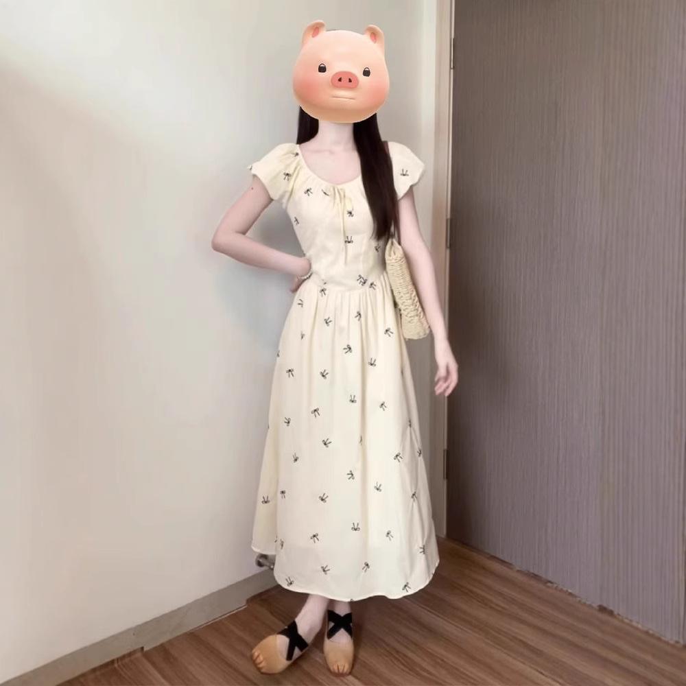 Coffee Break French Bubble Sleeve Dress Women's Summer New Small Waist Temperament Floral Dress