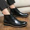 Fashion Italian Style Men's High Top Brogue Shoes Trend Design Men's Workwear Shoes Winter New Ankle Boots Lace Up Pointed Style