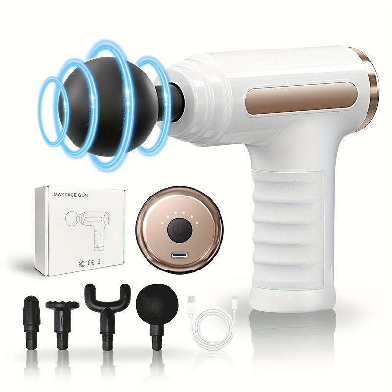 

Портативный электрический массажер, 10 скоростей, для глубокого массажа тканей, с 4 сменными насадками, перезаряжаемый, для дома или путешествий, обеспечивающий мышцы белый