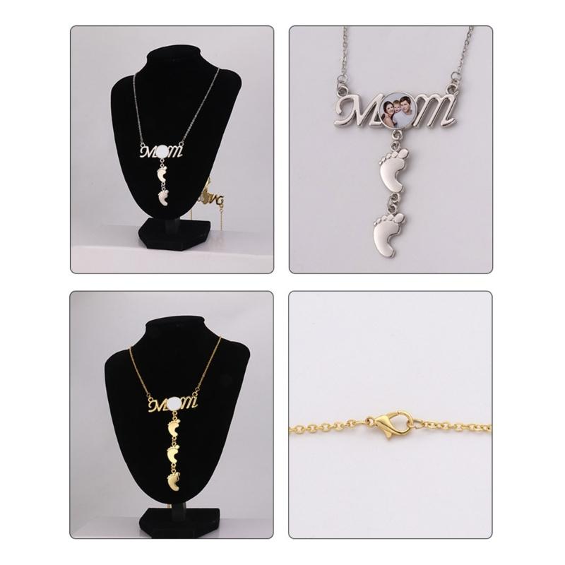 Aluminum Sheet Heat Thermal Transfer Necklace Mom Footprint Pendant Clavicle Chain Bezel Pendant Trays Choker Necklace
