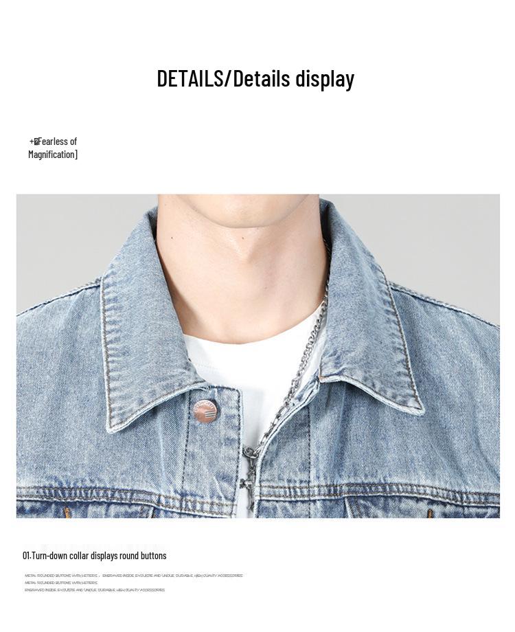 Męska Modna Wysokiej Jakości Luźna Niebieska Kurtka Jeansowa z Klapami - Duży Rozmiar Codzienna Fashion Top