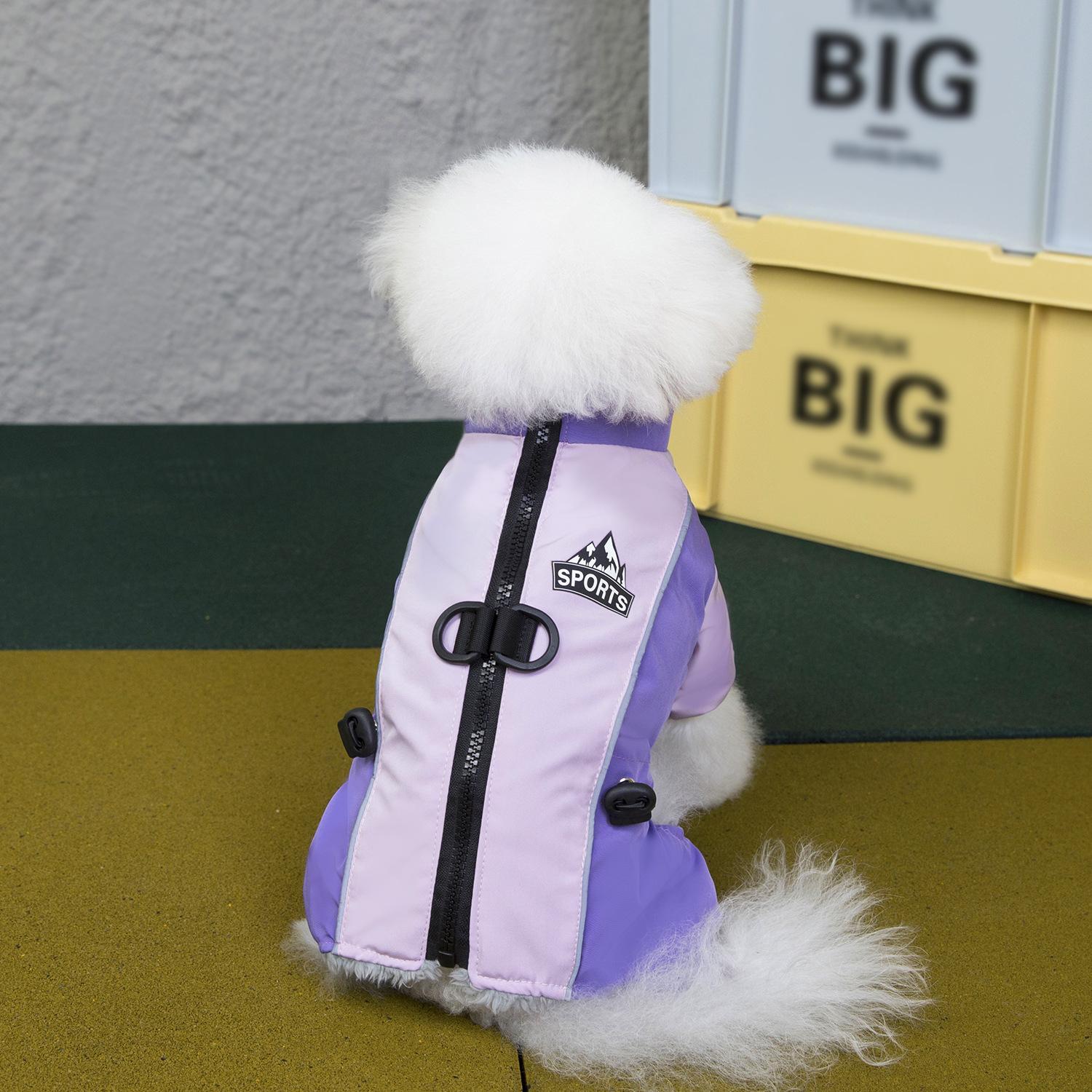 

Reflective Four-Legged Dog Winter Jacket Outdoor Patchwork Cotton Apparel for Small Breed Pets Cold Weather Warm Coat XXL фиолетовый