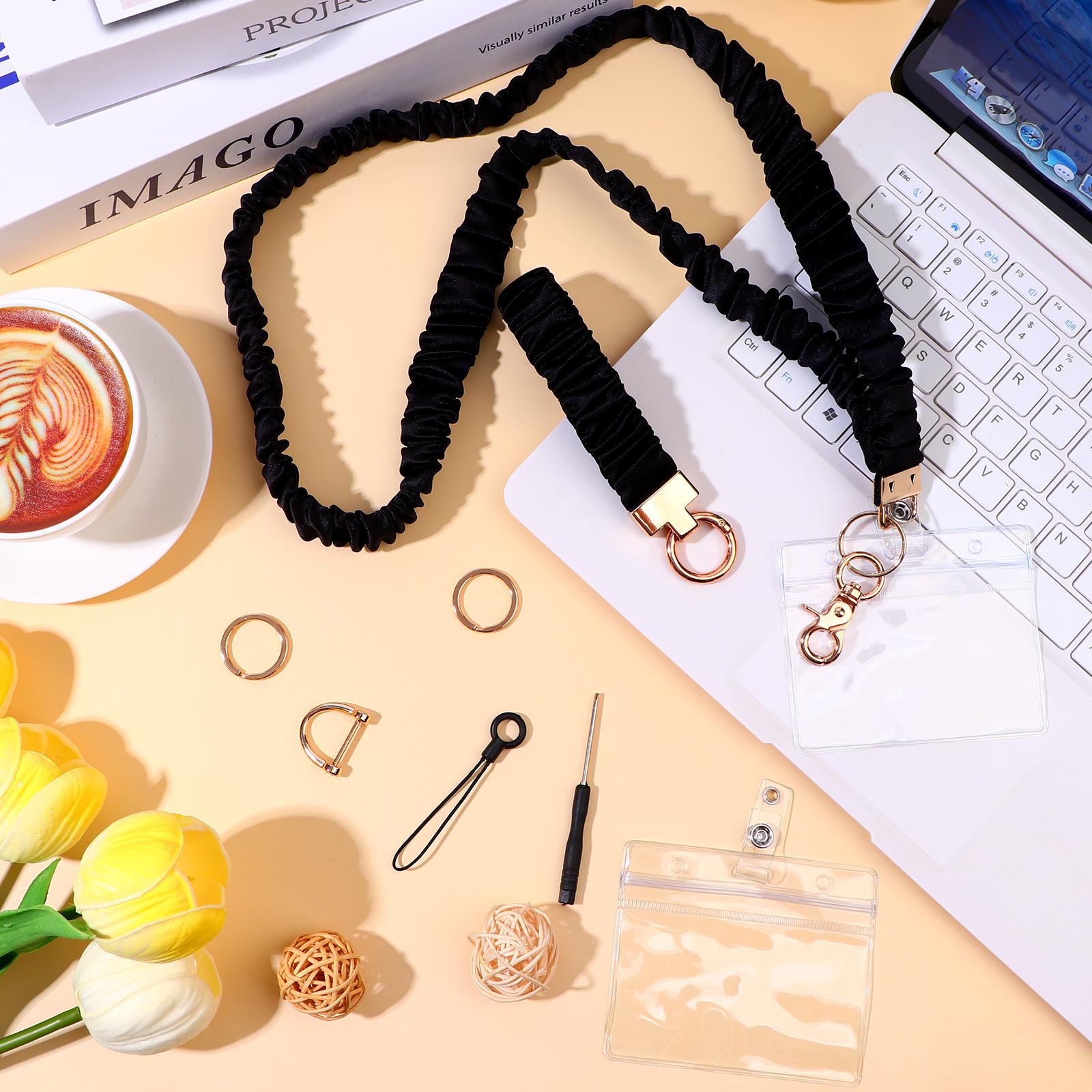 

Black Scrunchie Lanyards With Horizontal Badge Holder Stretchy Scrunchie Keychain Retractable Breakaway Scrunchie Lanyard Stretc чёрный
