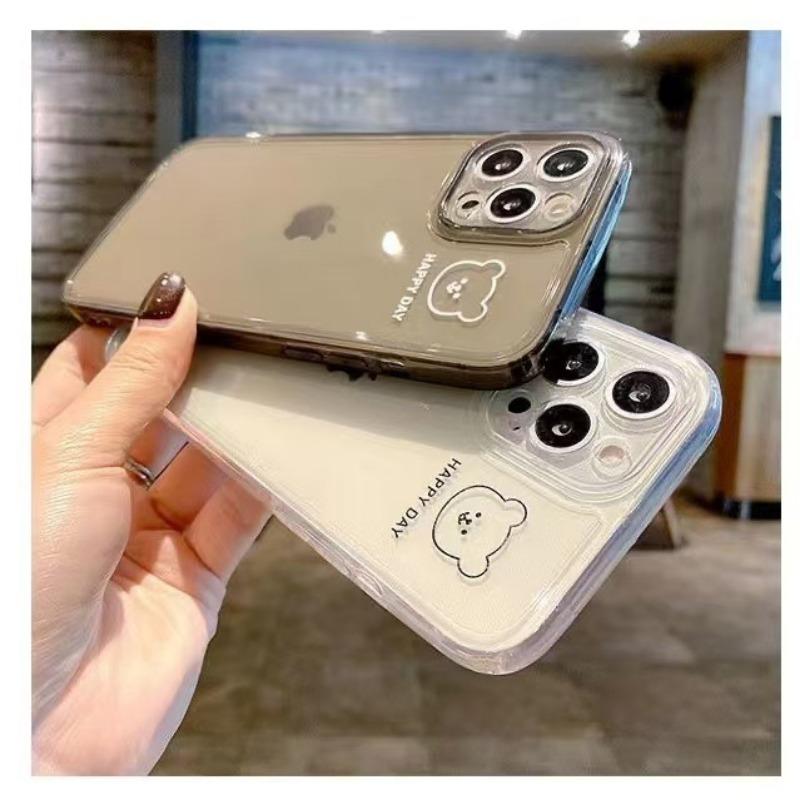 Minimalist Bear Smiley Face Transparent Full Coverage Anti Drop Phone Case For Apple Iphone