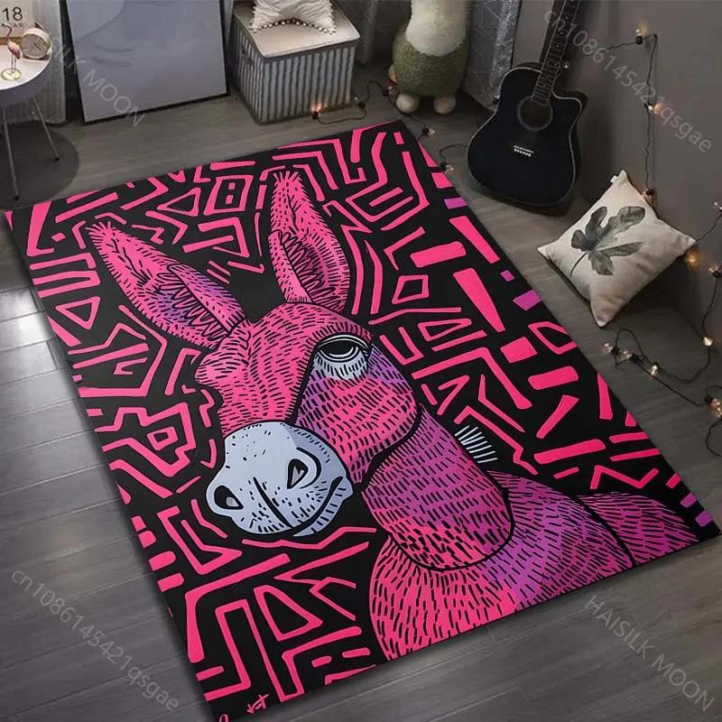 Various Sizes Pink Donkey Art Print Carpet Living Room Bedroom Bedside Sofa Floor Mat Home Decor Area Rug Large Size Fast Arrive