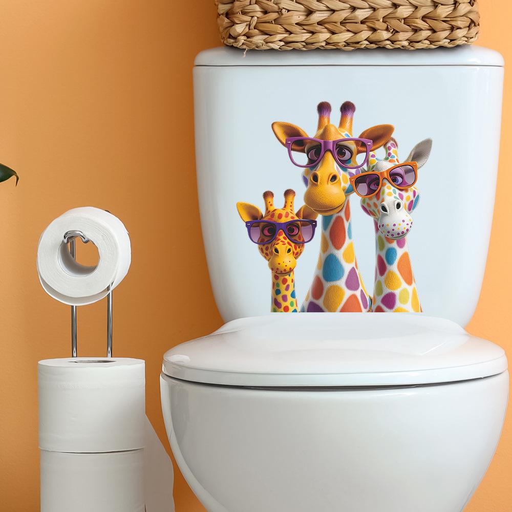 Cool Giraffe with Sunglasses Toilet Seat Sticker Bathroom Decor Removable Waterproof Decal