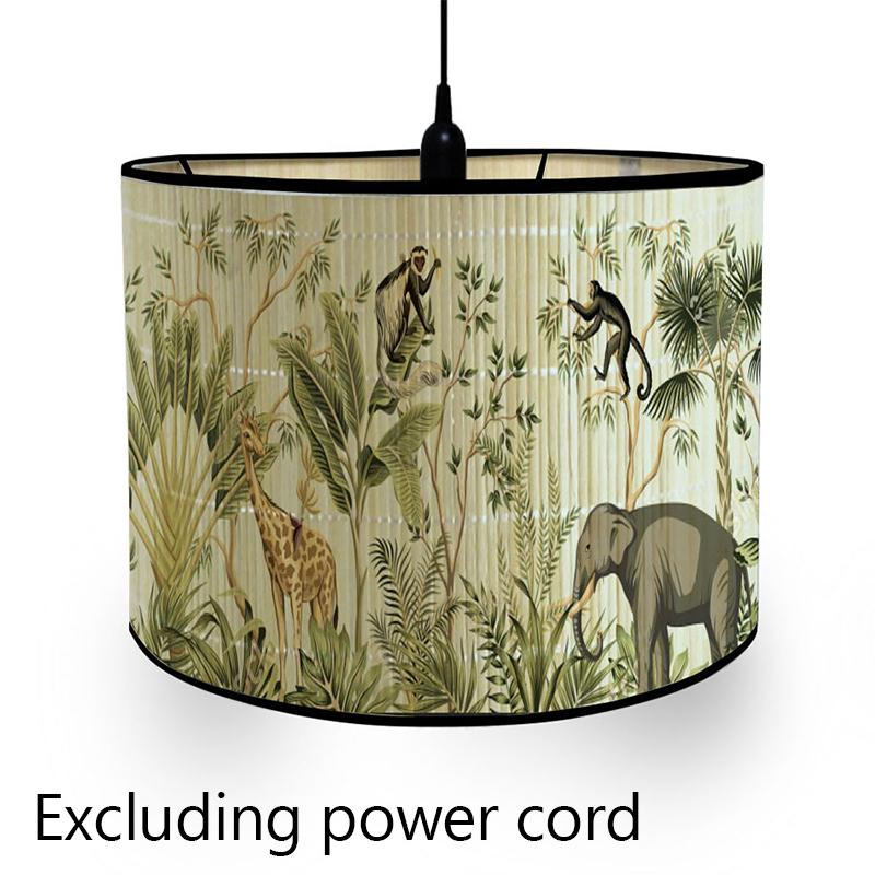 Retro Style Plant Printing Lampshade Handmade Bamboo Lampshades Green Plants Lampshades