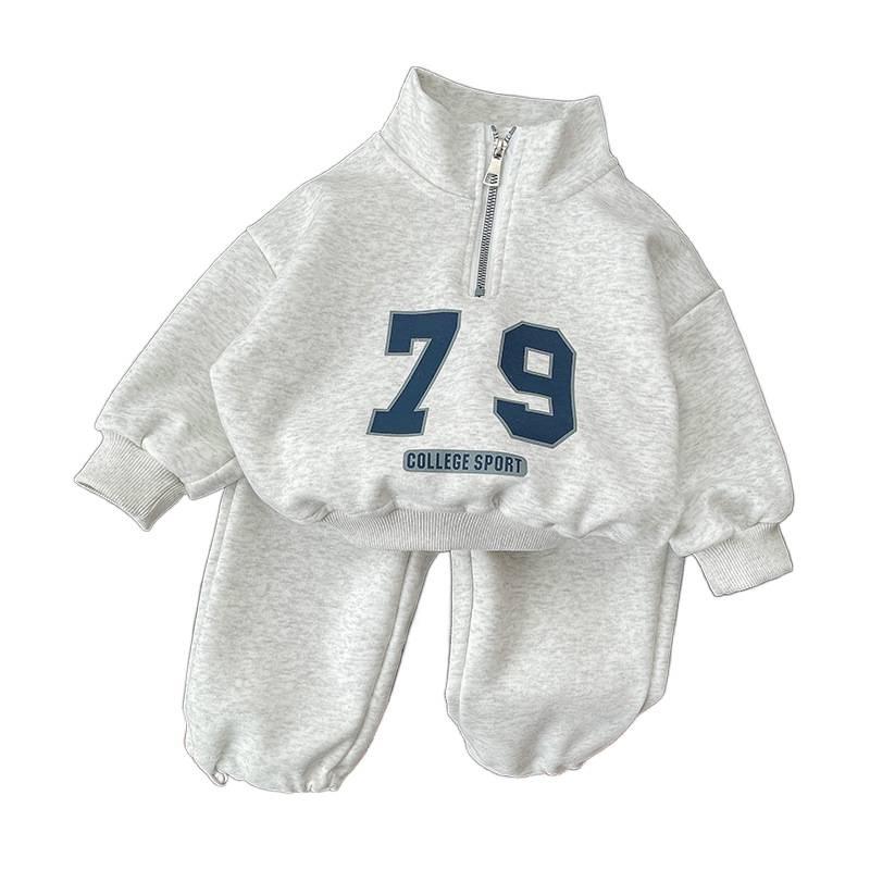 Boys' 2026 Spring Long-Sleeve Stand-Collar Half-Zip Hoodie & Pants Set