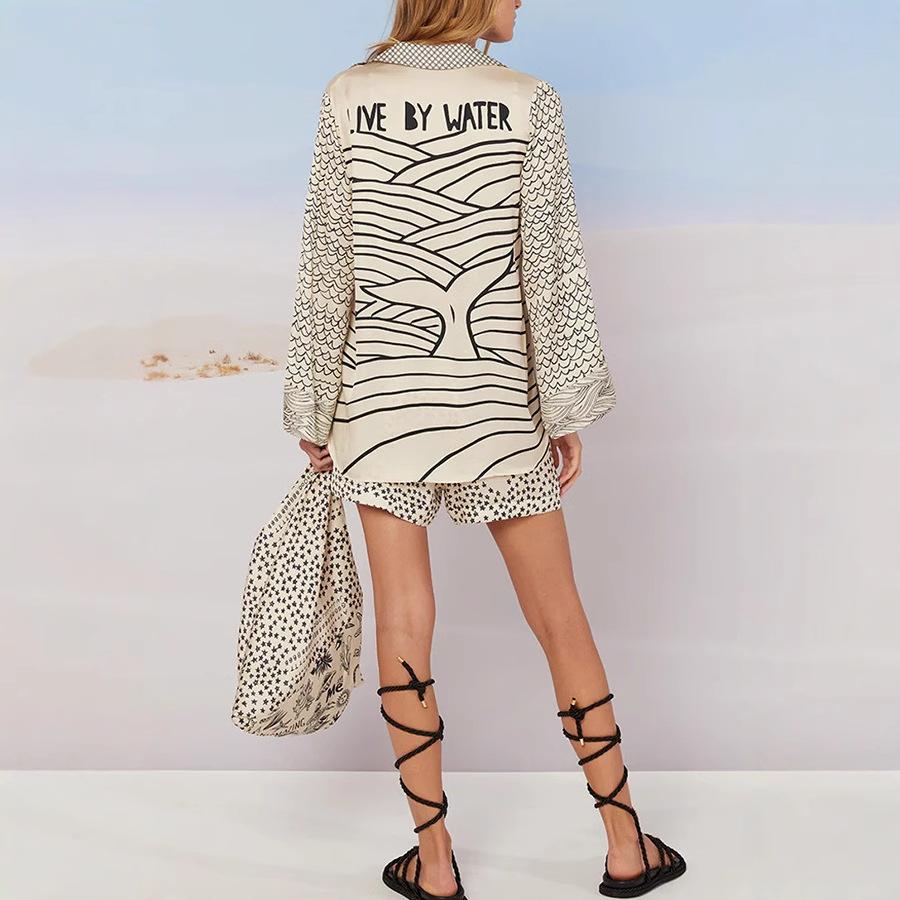 Kimono de Manga Larga con Cuello en V Holgado para Mujer, Cubre Traje de Playa con Estampado Tropical
