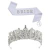 Pearl Lace Bridal Crown & Headband Set with Wavy Edge Sash and Shoulder Straps