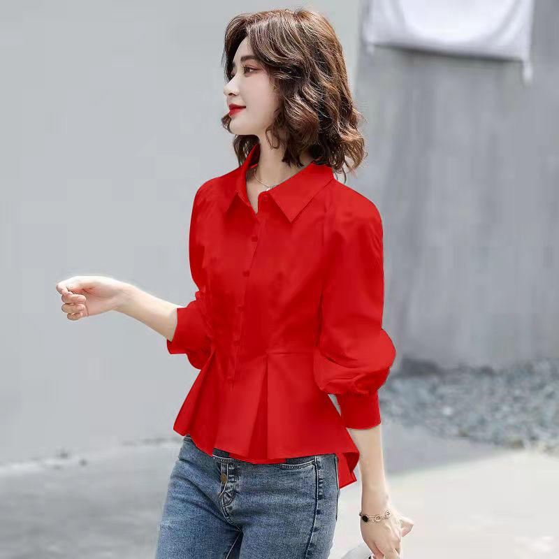 Women's Business Casual Short Sleeve Shirt Standing Collar Shirt Slim Fit Office Shirt