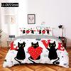 Set Copripiumino Gatto Cartone Animato Microfibra Gattino Nero Cuore Giallo Set Biancheria da Letto 2/3 Pezzi Matrimoniale King Size Copripiumino