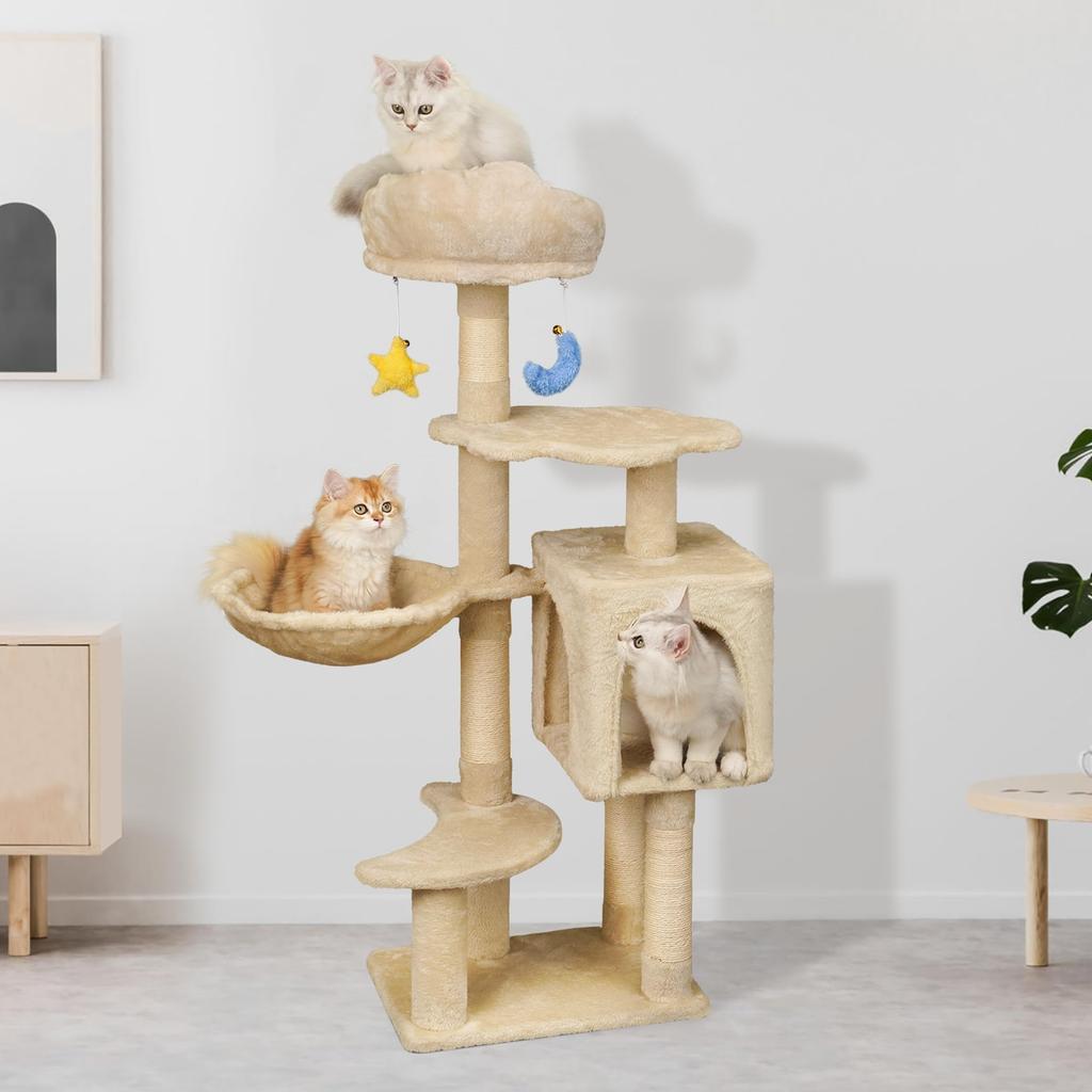 Meecal Katze für Mehrkatzenkralle Niedliche Katze Katze Natur-Sisal Herbst Platzmangel Sparend Höhe Beige Turm, Mittelgroß, Kätzchen, Haus, Schärfen,
