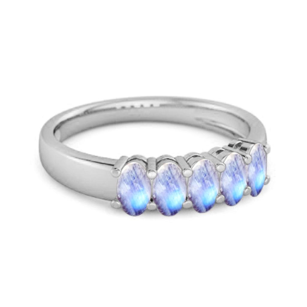 Moonstone Oval Five-Stone Ring - 925 Sterling Silver