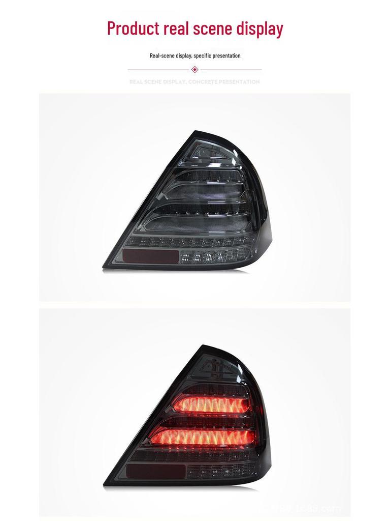 Fits 00-06 Mercedes-Benz C-Class W203 Taillight Assembly with Modified Smoked Black LED Daytime Running Lights & Sequential Turn Signals.
