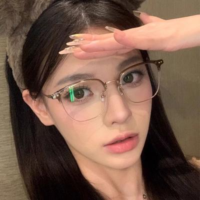 Fashion Unisex Square Plain Glasses for Men Women Metal Frame Glasses Polygon Eyeglasses Gentle Black Anti Blue Light