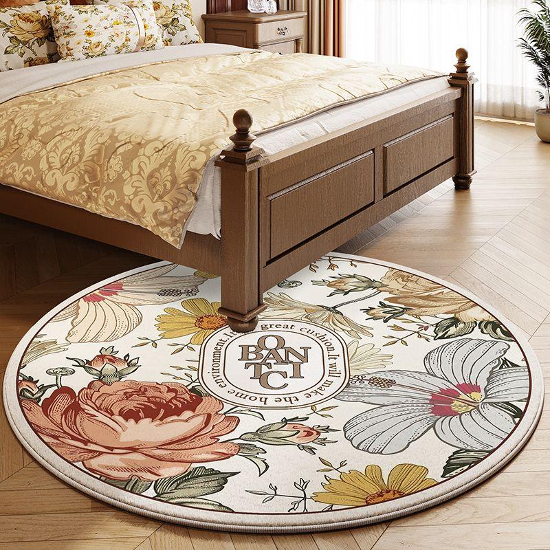 Americký retro koberec kulatý ložnicový koberec k posteli tlustý podsedák do obývacího pokoje pratelný v pračce