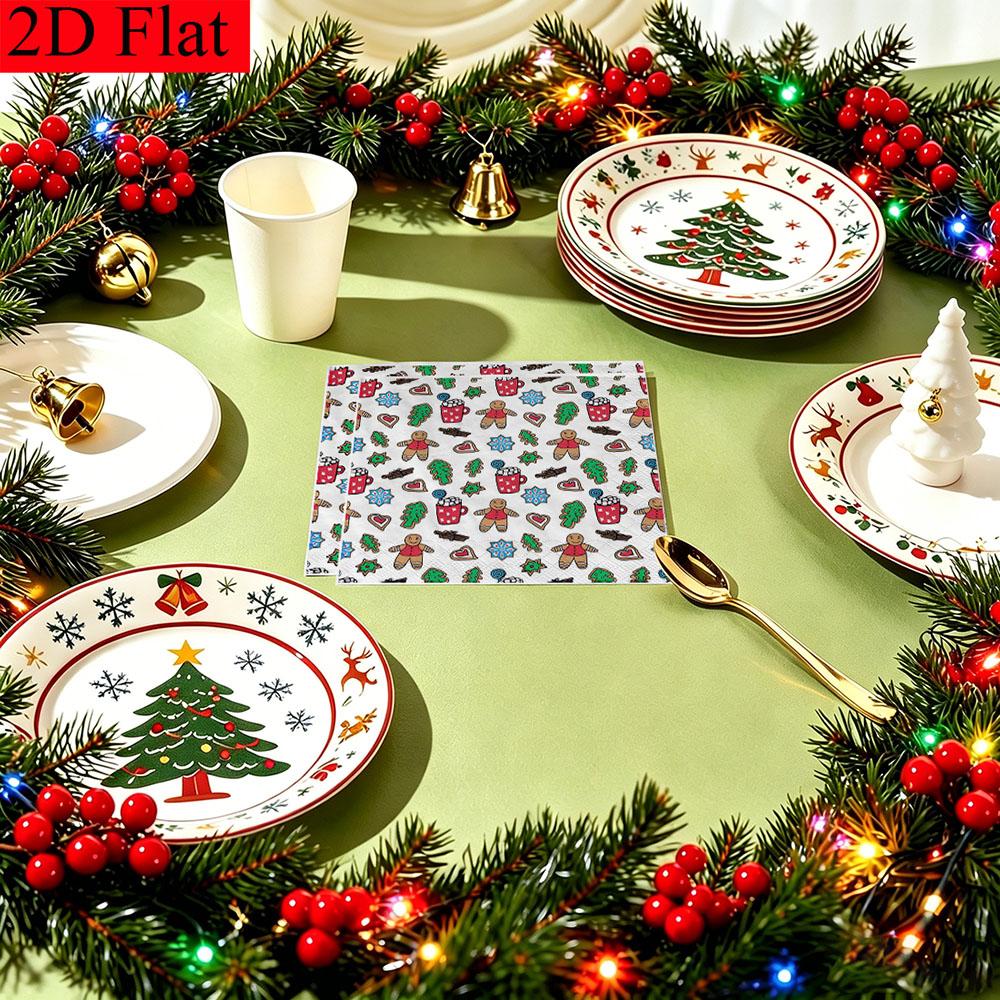 20pcs Disposable Napkins with Christmas Elements Pattern Print for Wedding,Parties,and Daily Use for Thanksgiving Fall Christmas Table Decoration