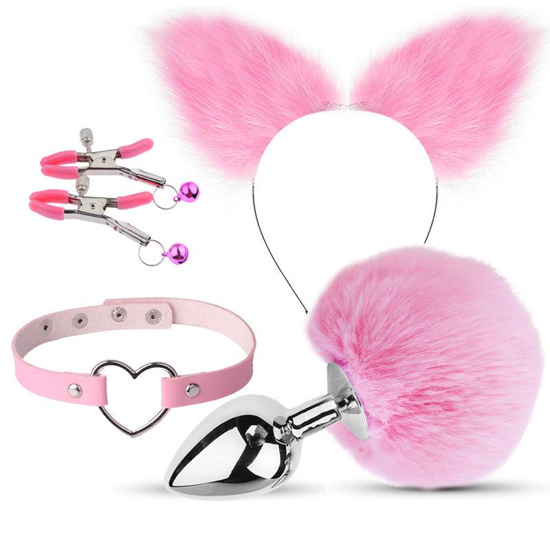 Sexy Ears Barrettes Nipple Clamp Sex Product Men's and Women's Appliances Sex Product SM Metal Sexy Suit Fox Tail