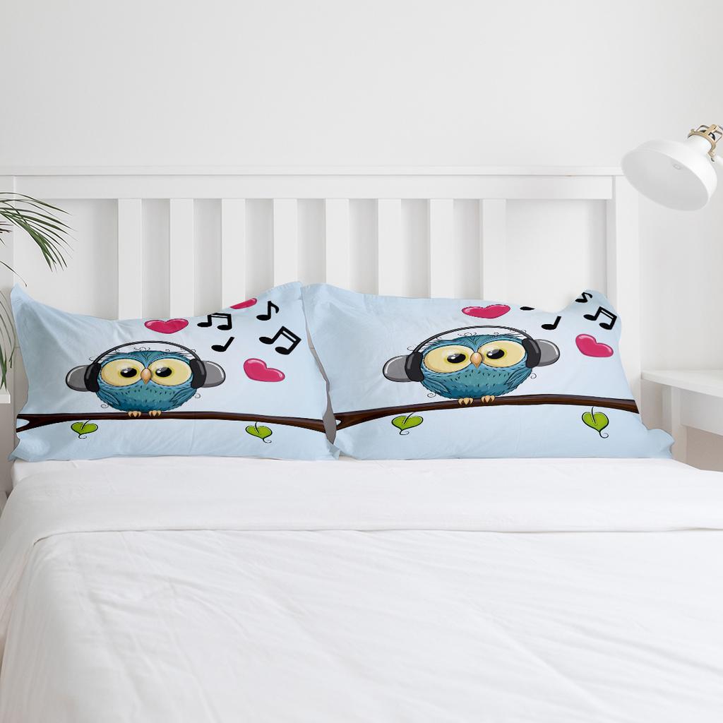 Cartoon Owl Music Love Heart Kawaii Bedding Set 3pcs Duvet Cover Pillowcase Kids Adult Quilt Cover Double Bed Set Home Textile