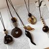 Wood Resin Irregular Geometric Pendant Necklace Retro Ethnic Style Collarbone Chain Niche Design Sweater Chain