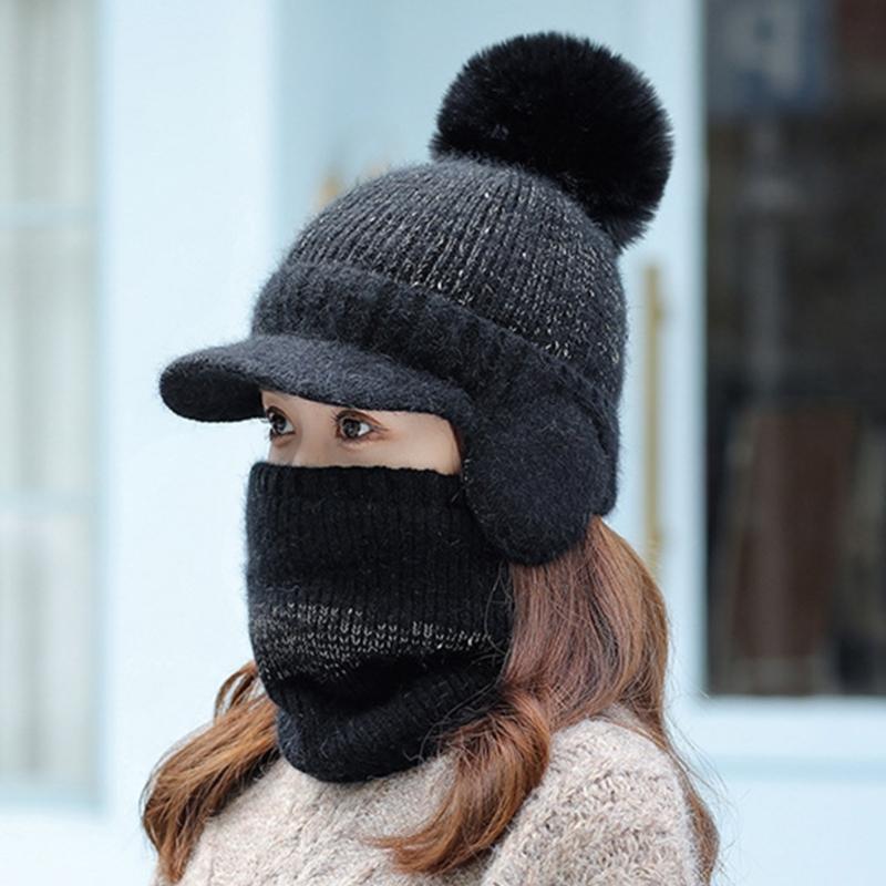 Hat Balaclava Set Beanie Scarf Set Winter Warm Knit Hat Scarf Set Skullies Beanie Men Ear Head-Neck Cover Ski Beanie Hat