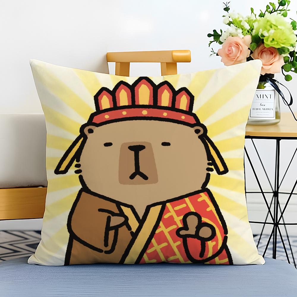Capybara Cartoon Cute Cushion Cover Washable Linen comfort Soft for Sofa Bed Cozy Home Room Decor