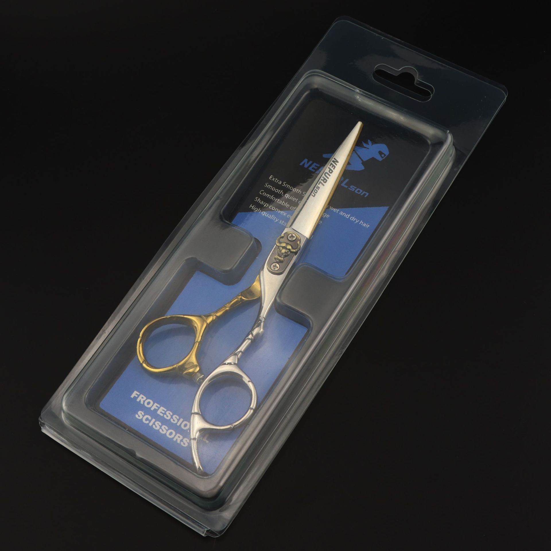 6.0 inch Nimpson color bull s head flat cut hair straight cut tooth cut white gold black blue with packaging 6.0inch white gold straight scissors fnt-11
