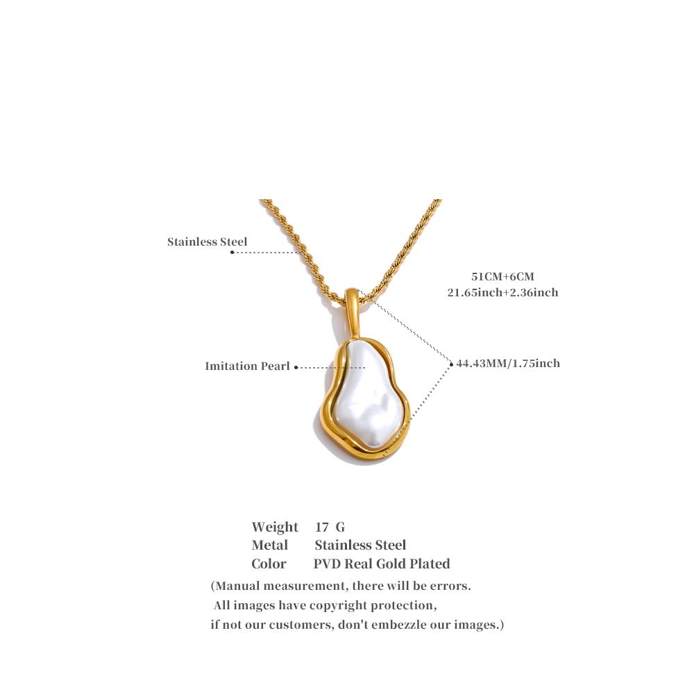 Yhpup Eleganz Barock Imitierte Perlen Anhänger Halskette Wasserdicht Edelstahl Geometrisch Modeschmuck für Frauen
