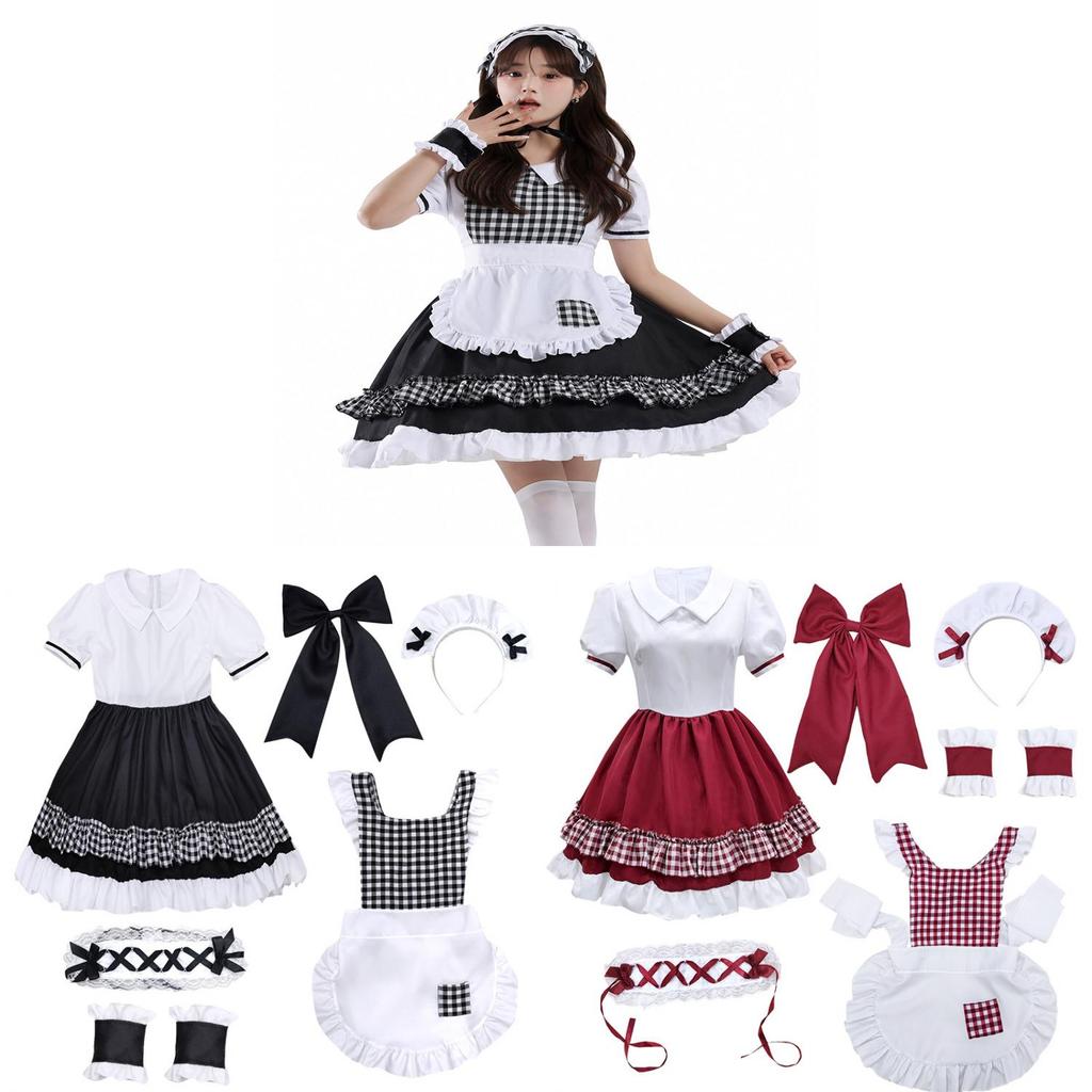 Lolita Girl Costume Dress With Puffy Sleeves And Large Bow For Halloween Cosplay
