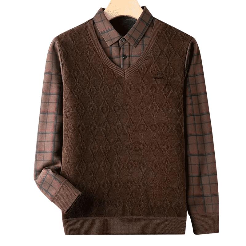 TUCANO Men s Plush Lined Mock Neck Faux Two-Piece Sweater 190/4XL кофейный