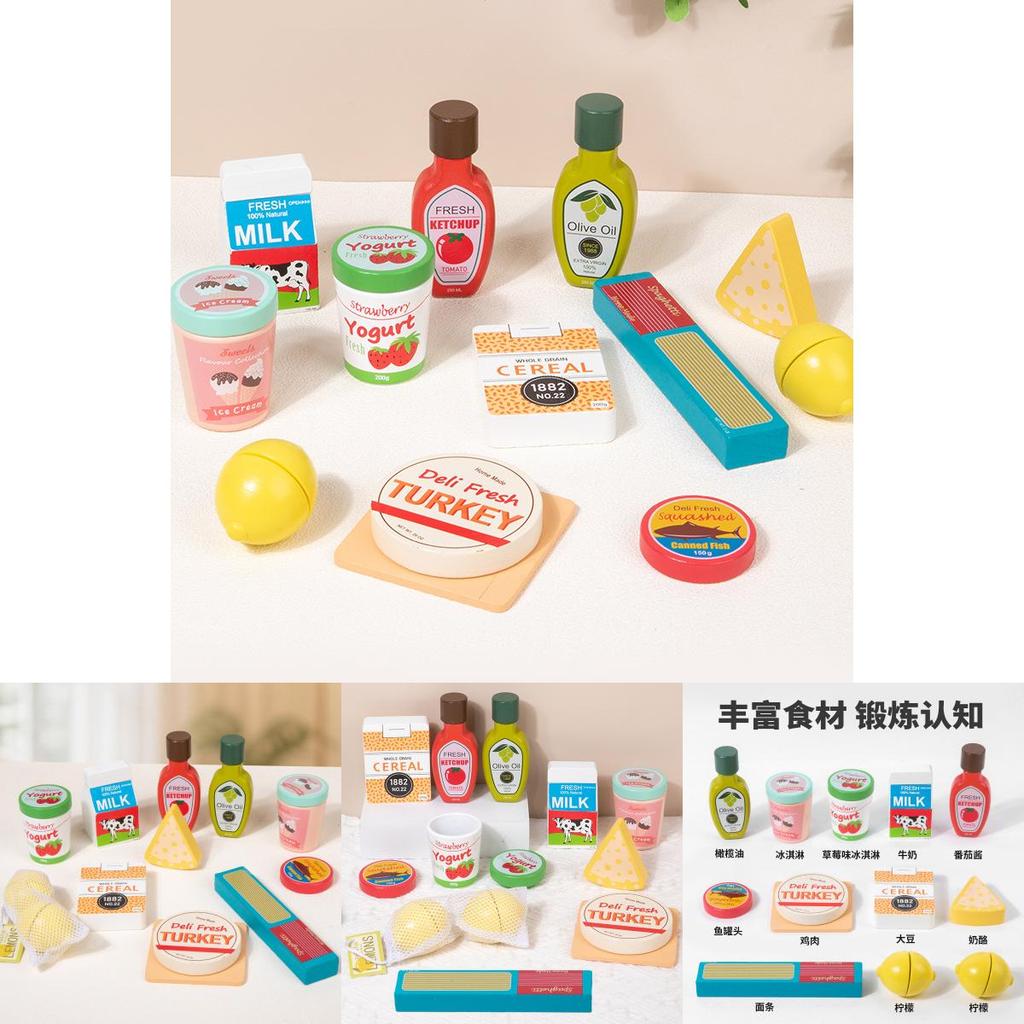 Childrens Pretend Play Food Set With Wooden Milk Ice Cream Toys For Parentchild Interaction