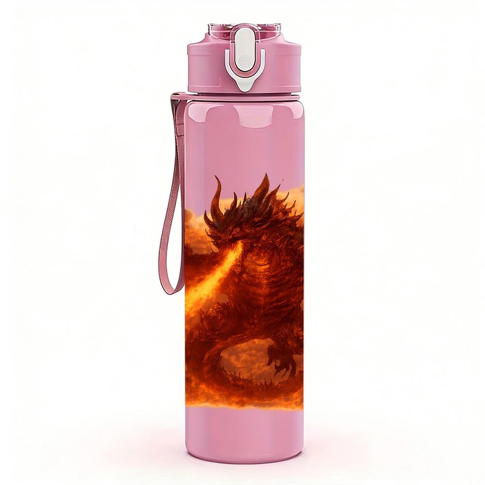 1PC Fire Winged Phoenix Bird Flame Print 750ml Color Plastic Sports Water Bottle Leakproof Flip Straw Lid Suitable for Sports Office Home Use