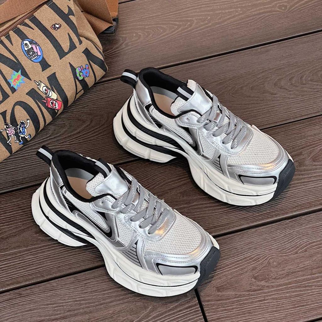 Silver Platform Dad Shoes Women's 2025 Early Autumn New Heightening Breathable Ins Tide Fried Street Retro Casual Sports Shoes