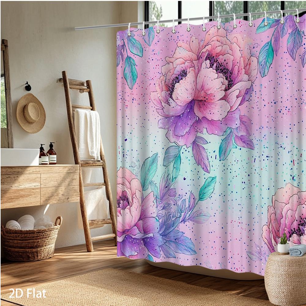 Watercolor Peony Shower Curtain – Purple Pink Floral Bath Decor, 59X70.8In & More Sizes, Easy Clean