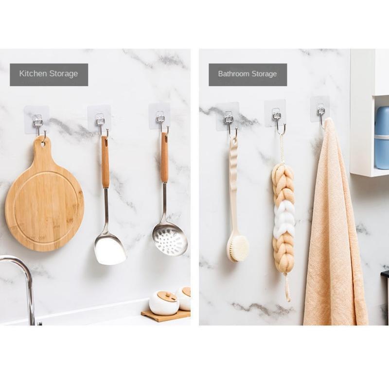 5/10 Stück Edelstahl-Haken, stanzfrei, stark, selbstklebend, Wandhaken, Badezimmer-Organizer, Haken, Wohnaccessoires