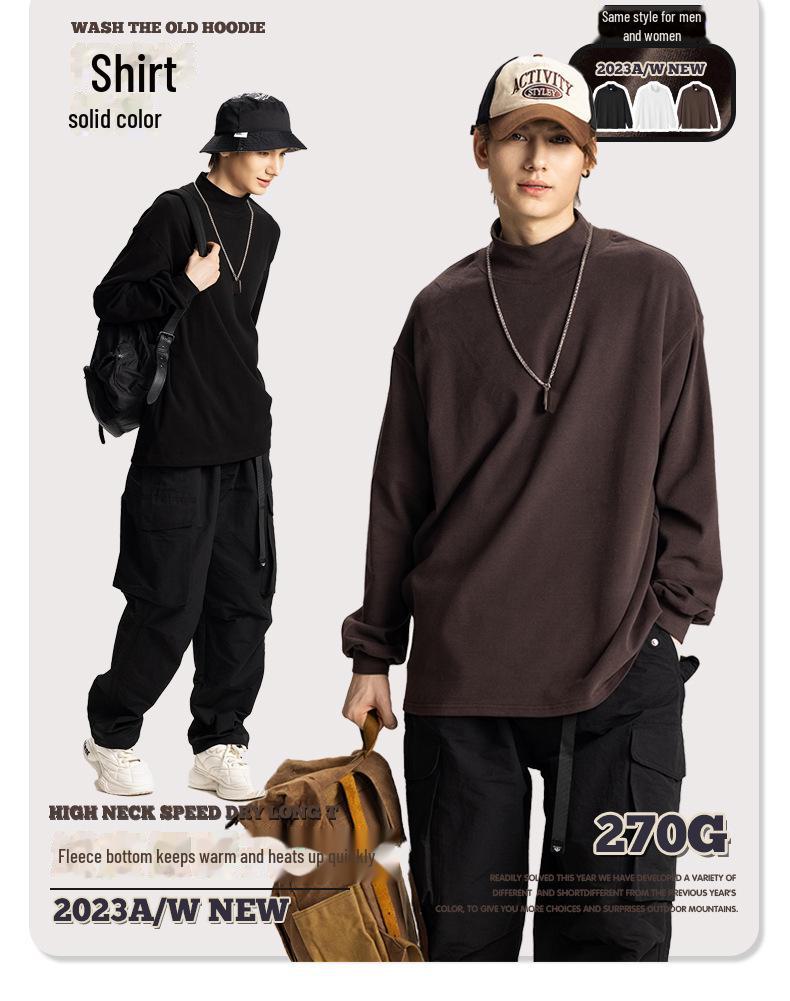 Unisex Japanese Style Long-Sleeve Half Turtleneck Pullover: Soft, Loose Fit, Couple Style, Warm German Velvet.