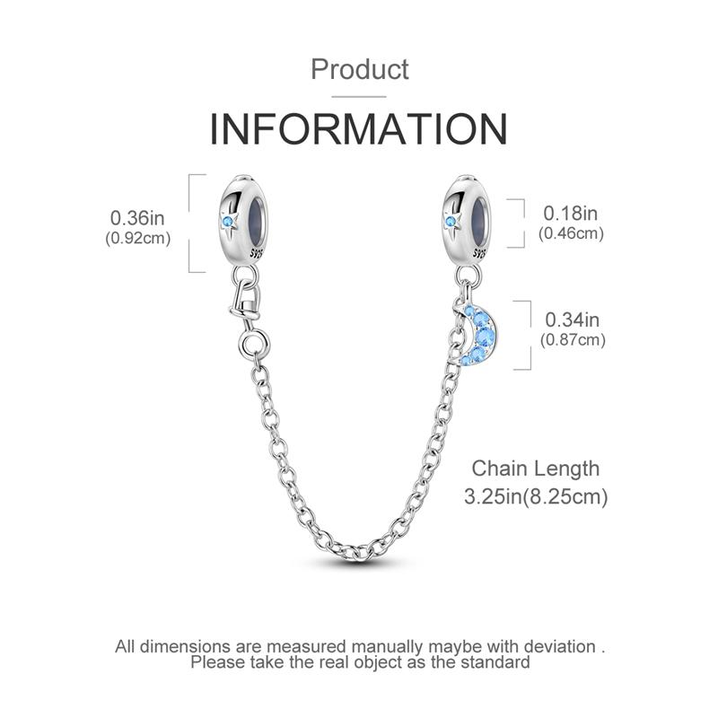 Charms Original Copper Blue Moon Star Safety Chain Beads Fit Bracelet Women Jewelry Diy Fine Gift Accessory